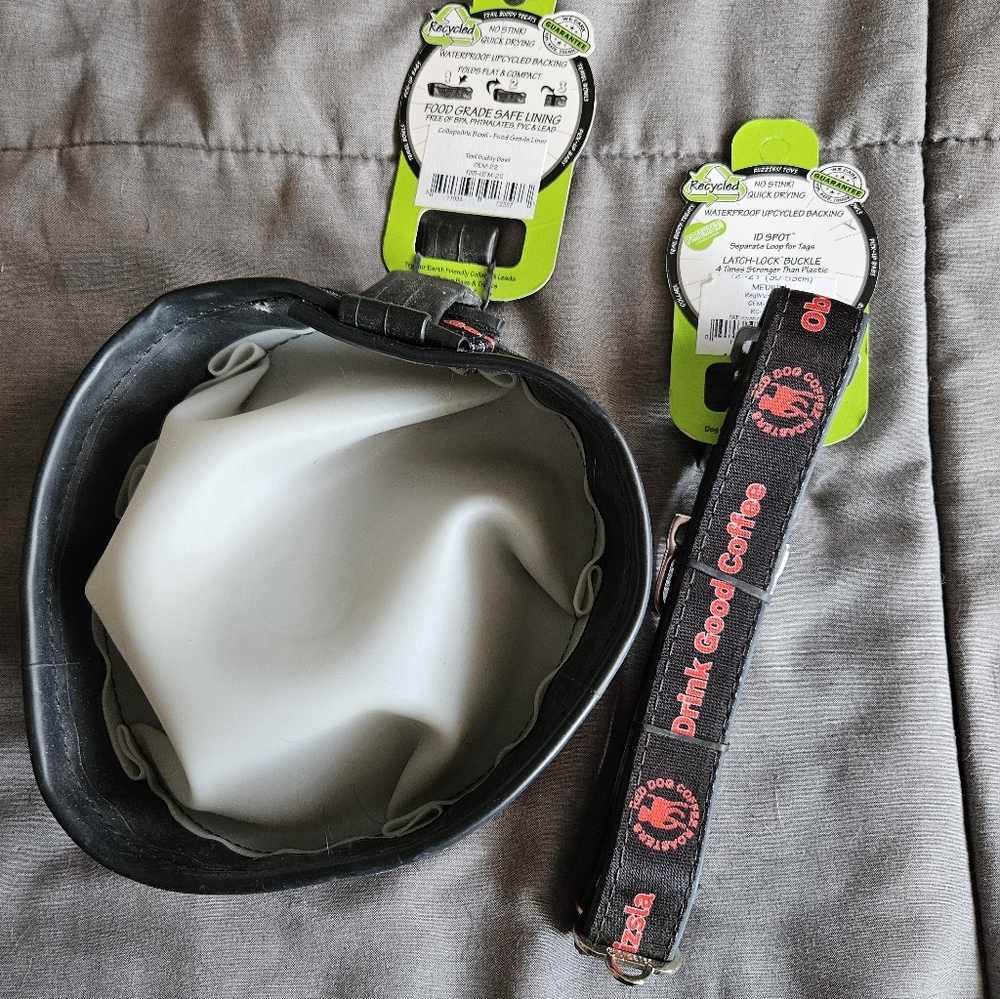 NWT Cycle Dog Collar & Travel Bowl recycled waterproof Vizsla Coffee hiking